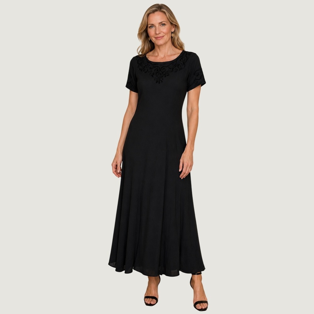 Vintage Sarah Elizabeth Black Soutache Maxi Dress Goth Whimsigoth Formal Size 10